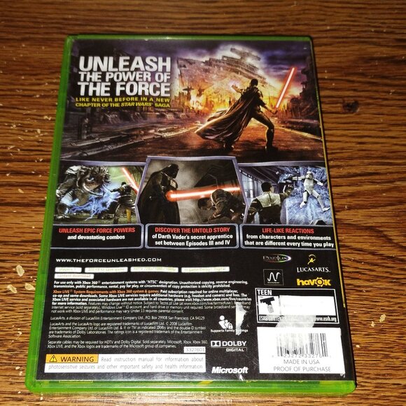 Star Wars The Force Unleashed (Xbox 360, 2008) Complete w/ Manual - Picture 3 of 3